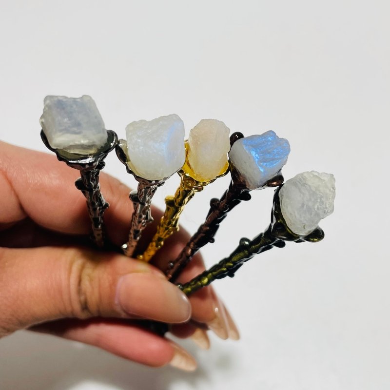 5 Colors Coffee Spoon With Raw Sri Lanka Moonstone Stone Wholesale - Wholesale Crystals