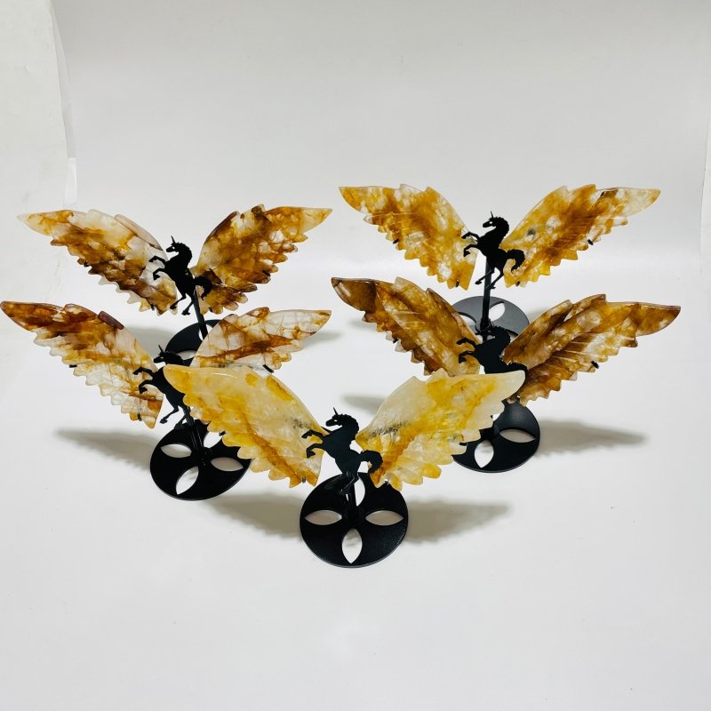 5 Pairs Fire Quartz Pegasus Wing Carving With Stand -Wholesale Crystals