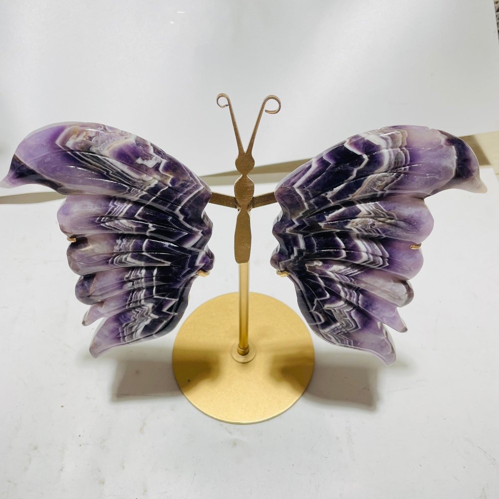 5 Pairs Large Chevron Amethyst Butterfly Carving With Stand -Wholesale Crystals
