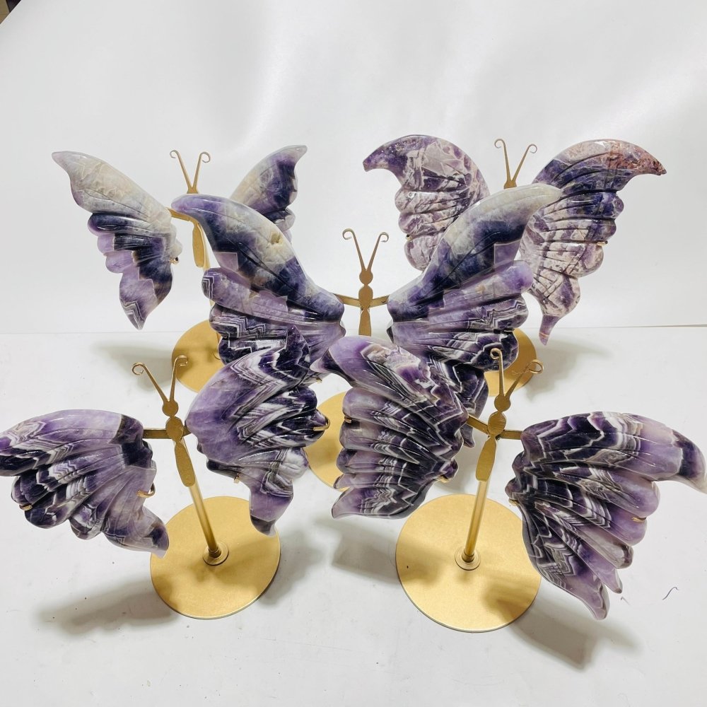 5 Pairs Large Chevron Amethyst Butterfly Carving With Stand -Wholesale Crystals