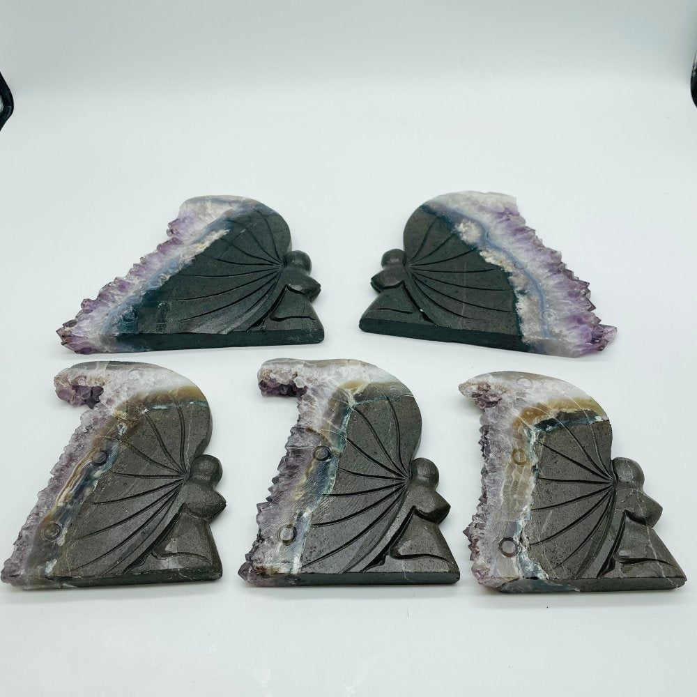 5 Pieces Amethyst Cluster Butterfly Fairy Carving -Wholesale Crystals