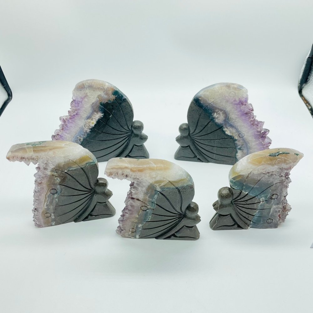 5 Pieces Amethyst Cluster Butterfly Fairy Carving -Wholesale Crystals