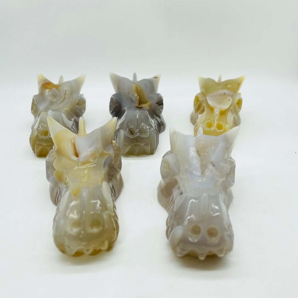 5 Pieces Beautiful Geode Agate Dragon Head Carving -Wholesale Crystals