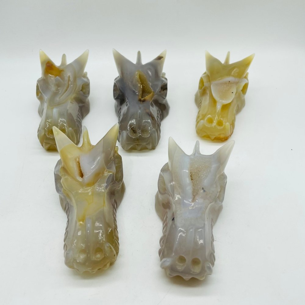 5 Pieces Beautiful Geode Agate Dragon Head Carving -Wholesale Crystals