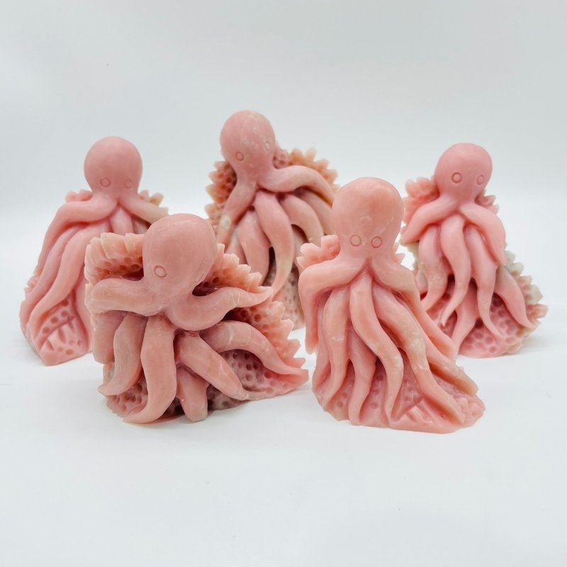 5 Pieces Beautiful Pink Opal Octopus Carving -Wholesale Crystals