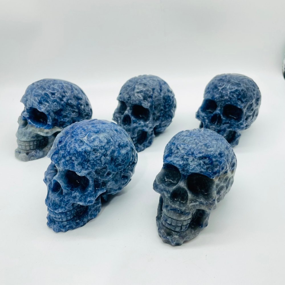 5 Pieces Blue Dot Stone large Skull Carving -Wholesale Crystals