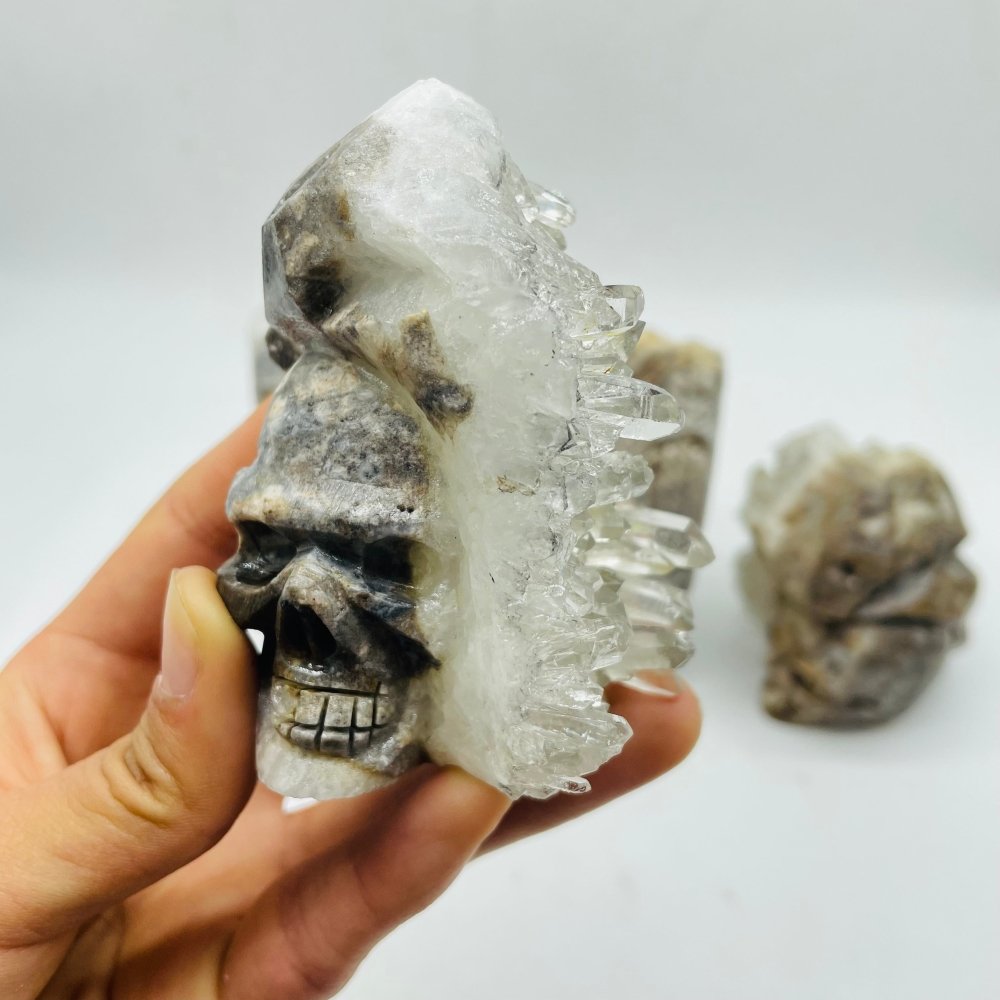 5 Pieces Clear Quartz Cluster Indian Skull Carving -Wholesale Crystals