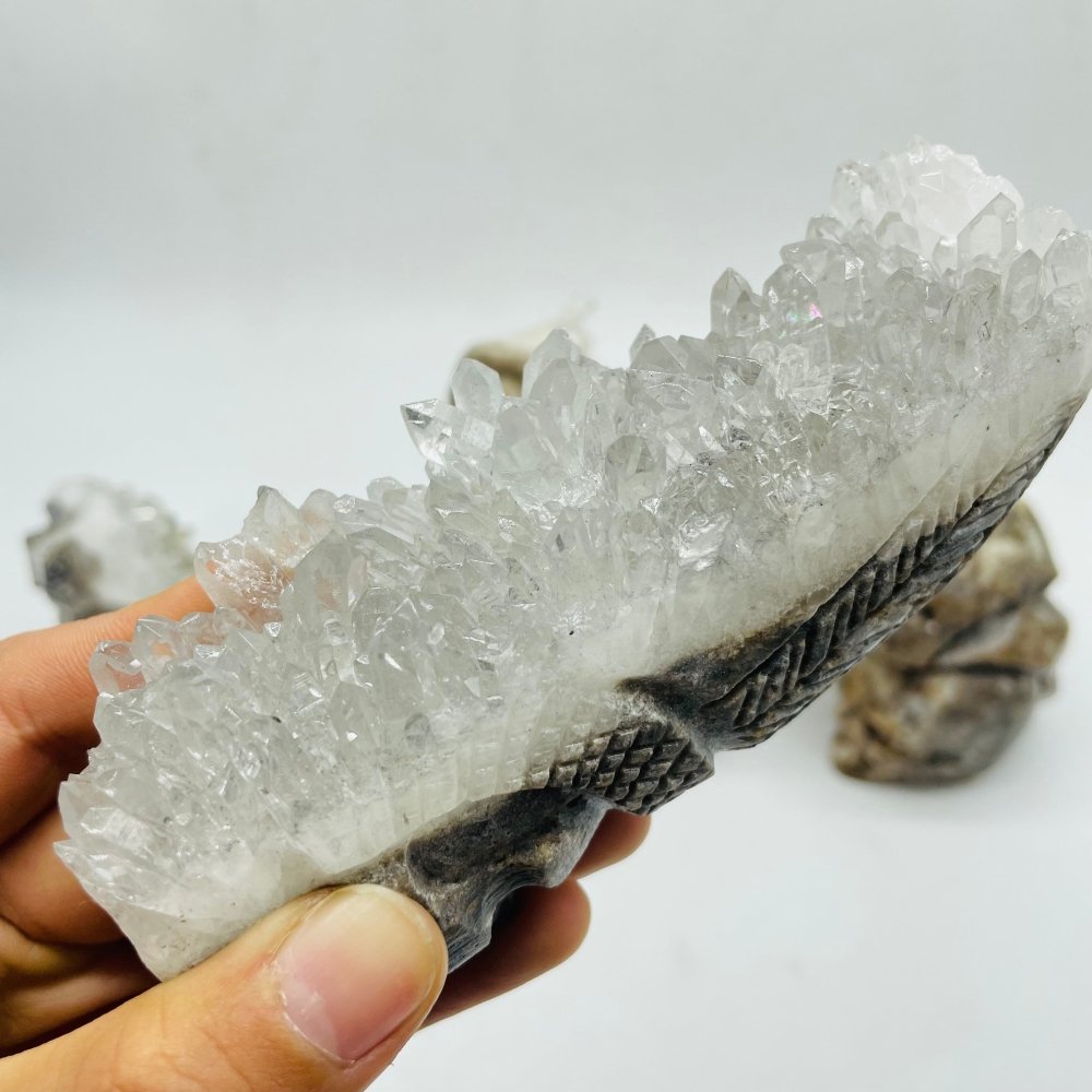 5 Pieces Clear Quartz Cluster Indian Skull Carving -Wholesale Crystals