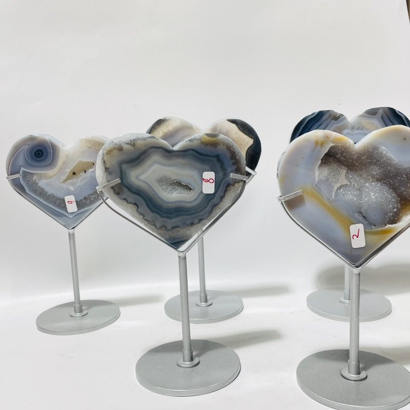 5 Pieces Geode Agate Heart With Stand - Wholesale Crystals