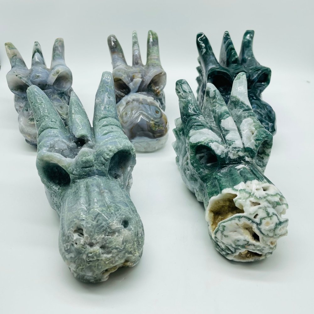 5 Pieces High Quality Geode Moss Agate Dragon Head Carving -Wholesale Crystals