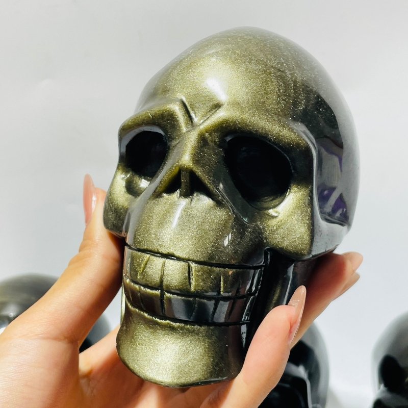 5 Pieces High Quality Gold Sheen Obsidian Skull Carving -Wholesale Crystals