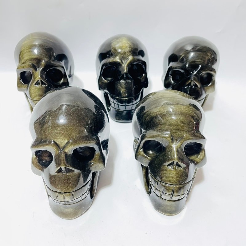 5 Pieces High Quality Gold Sheen Obsidian Skull Carving -Wholesale Crystals