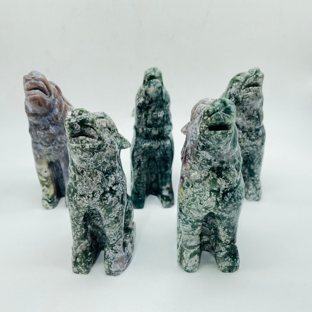 5 Pieces High Quality Large Ocean Jasper Wolf Carving -Wholesale Crystals