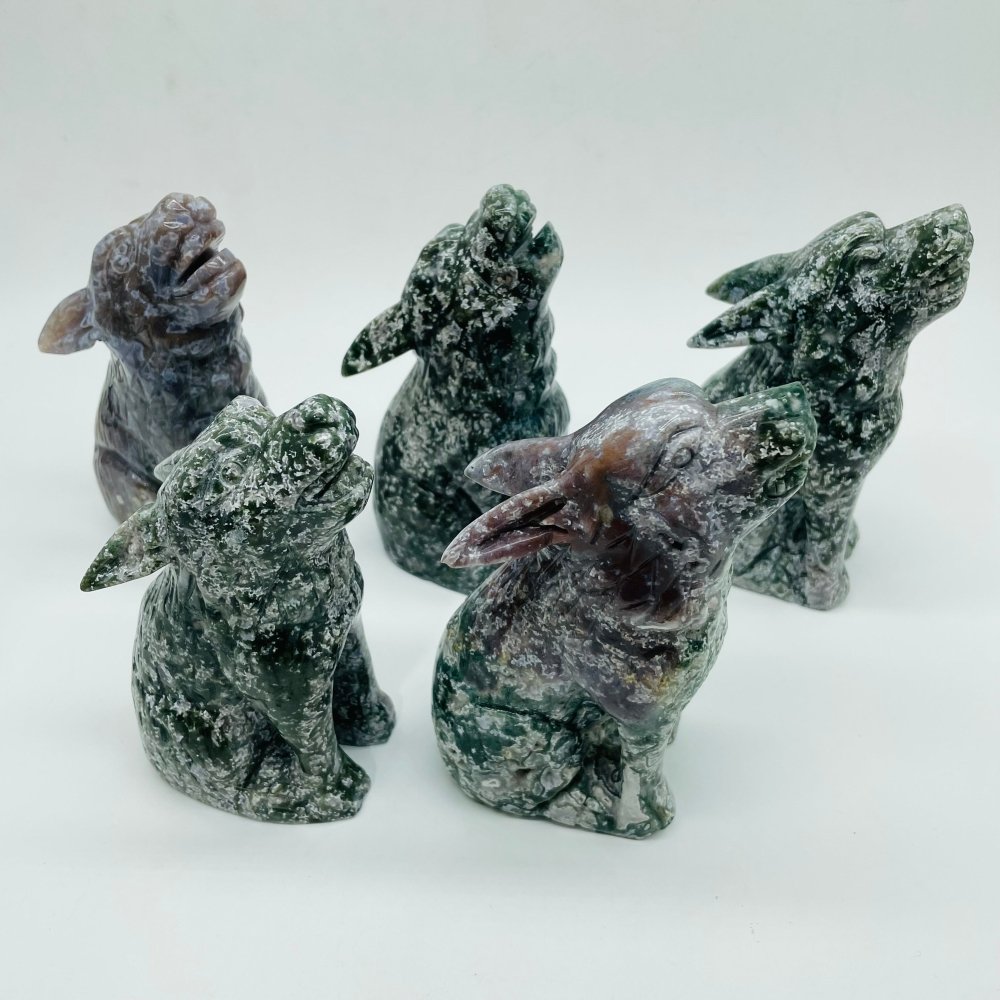 5 Pieces High Quality Large Ocean Jasper Wolf Carving -Wholesale Crystals