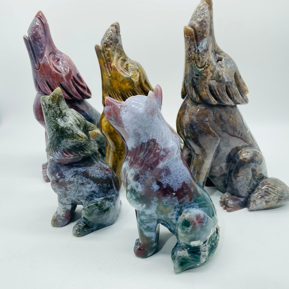5 Pieces High Quality Ocean Jasper Wolf Carving -Wholesale Crystals