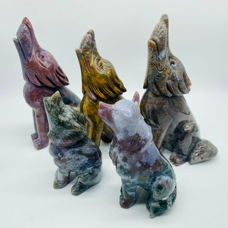 5 Pieces High Quality Ocean Jasper Wolf Carving -Wholesale Crystals