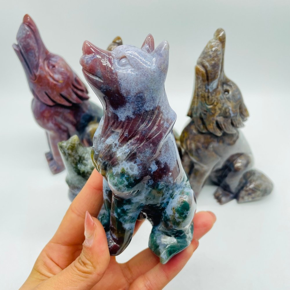 5 Pieces High Quality Ocean Jasper Wolf Carving -Wholesale Crystals