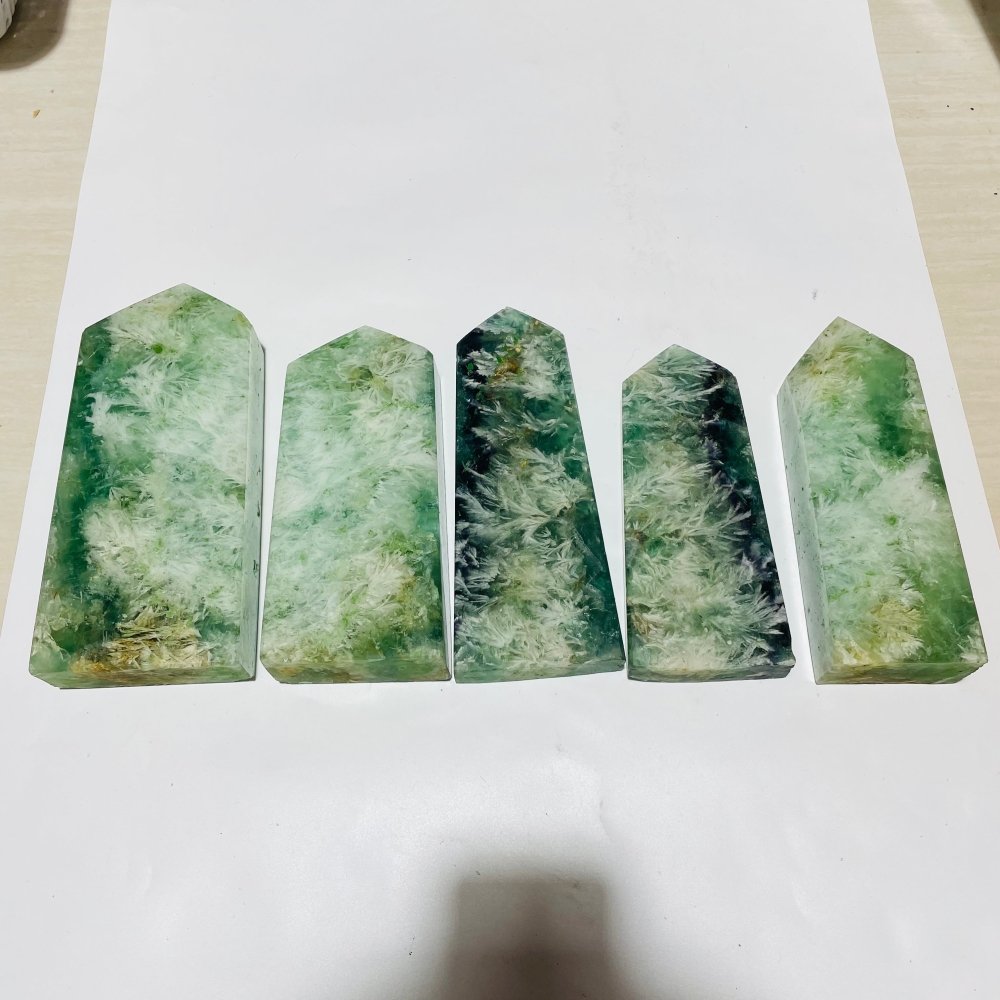 5 Pieces Large Feather Fluorite Four-Sided Tower Points -Wholesale Crystals