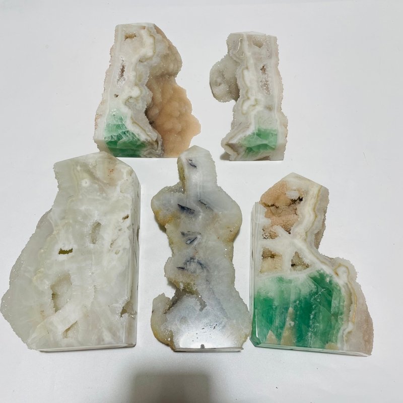 5 Pieces Large Fluorite Druzy Geode Points -Wholesale Crystals