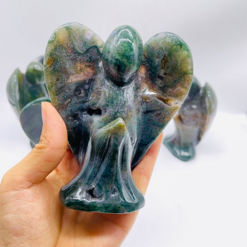 5 Pieces Large Moss Agate Angel Carving -Wholesale Crystals