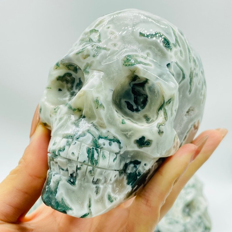 5 Pieces Large Moss Agate Skull Carving -Wholesale Crystals