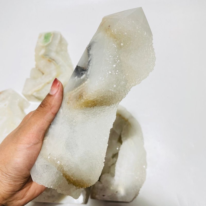 5 Pieces Large White Fluorite Druzy Geode Points -Wholesale Crystals