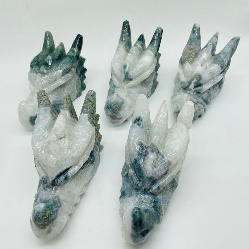 5 Pieces Moss Agate Dragon Head Carving -Wholesale Crystals
