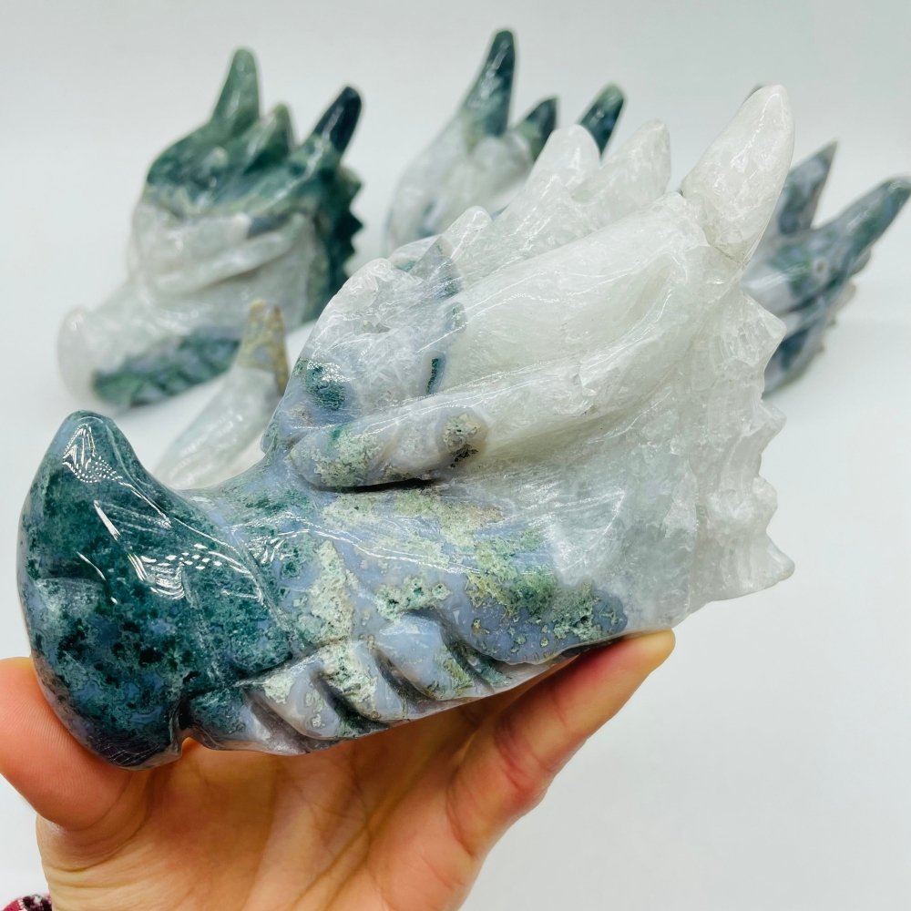 5 Pieces Moss Agate Dragon Head Carving -Wholesale Crystals