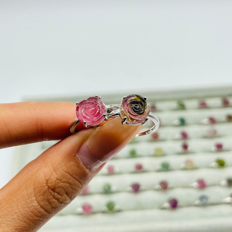 51 Pieces Colorful Tourmaline Different Styles Flower Shape Sterling Silver Ring -Wholesale Crystals