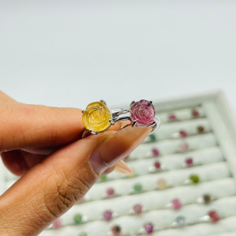 51 Pieces Colorful Tourmaline Different Styles Flower Shape Sterling Silver Ring -Wholesale Crystals