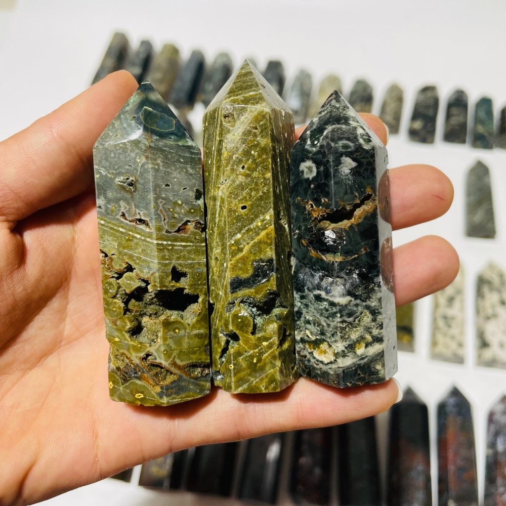 58 Pieces Green Vein Ocean Jasper Tower -Wholesale Crystals