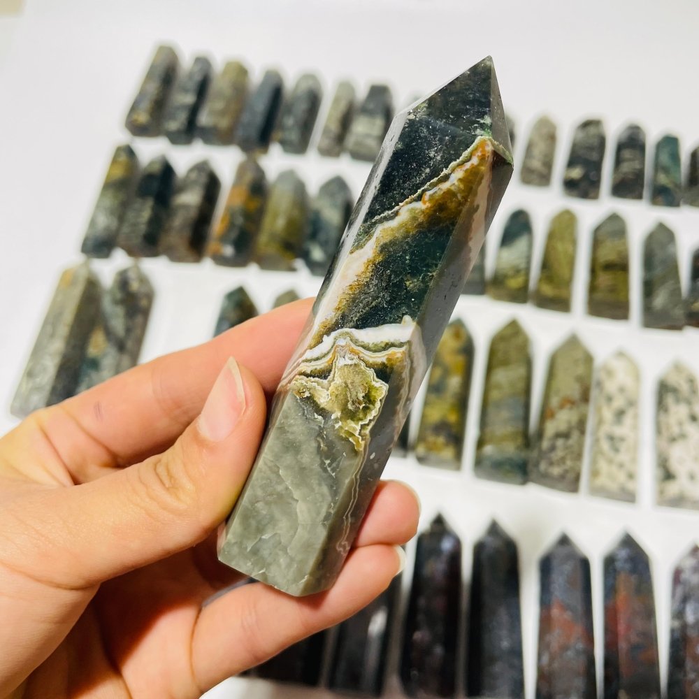 58 Pieces Green Vein Ocean Jasper Tower -Wholesale Crystals