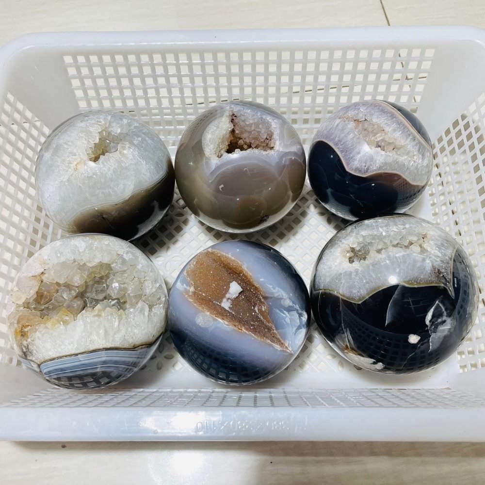 6 Pieces Beautiful Geode Agate Spheres -Wholesale Crystals