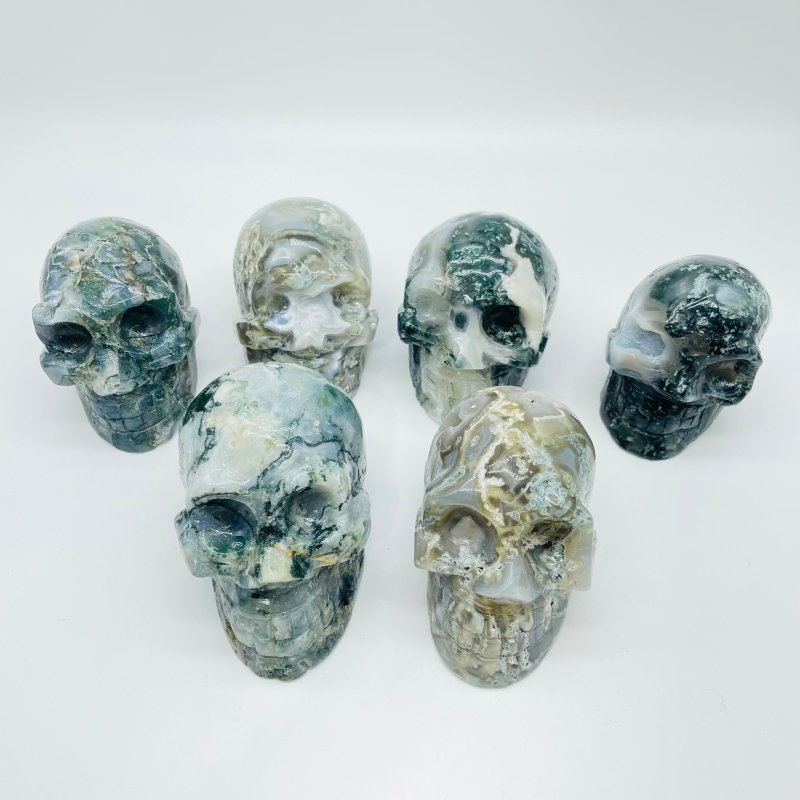 6 Pieces Beautiful Moss Agate Geode Druzy Skull -Wholesale Crystals