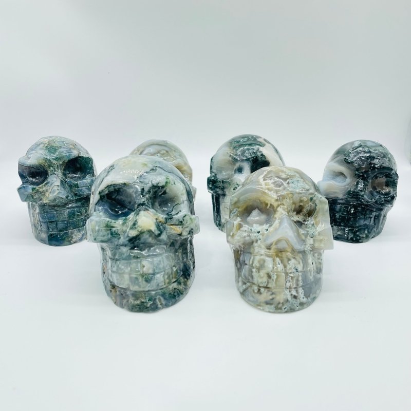 6 Pieces Beautiful Moss Agate Geode Druzy Skull -Wholesale Crystals