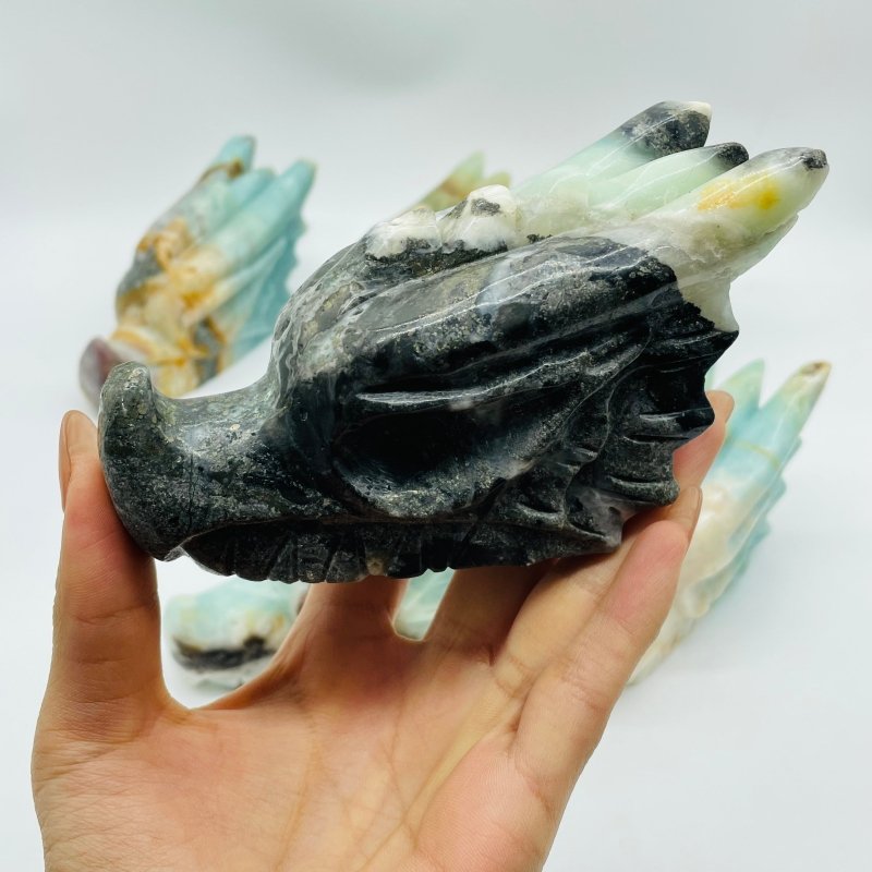 6 Pieces Caribbean Calcite Dragon Head Carving -Wholesale Crystals