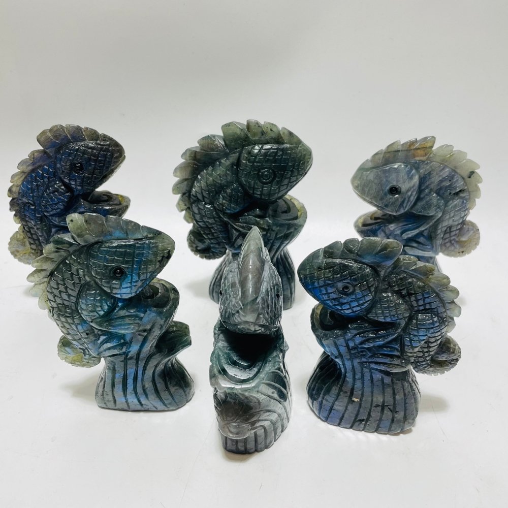 6 Pieces High Quality Labradorite Lizard Chameleon Carving -Wholesale Crystals