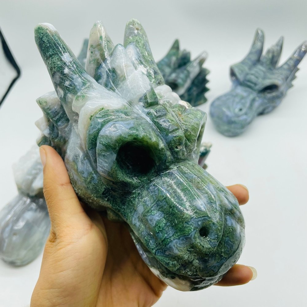 6 Pieces High Quality Moss Agate Dragon Head Carving -Wholesale Crystals