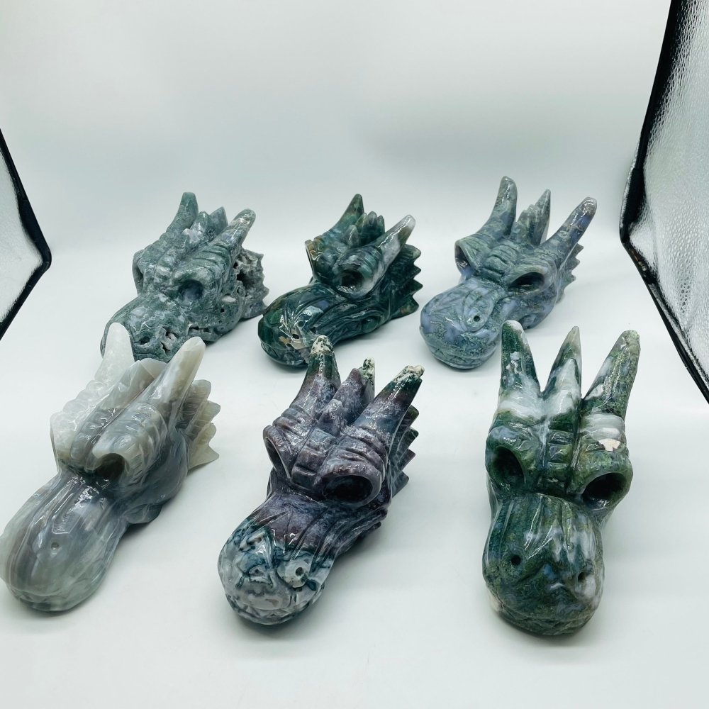 6 Pieces High Quality Moss Agate Dragon Head Carving -Wholesale Crystals