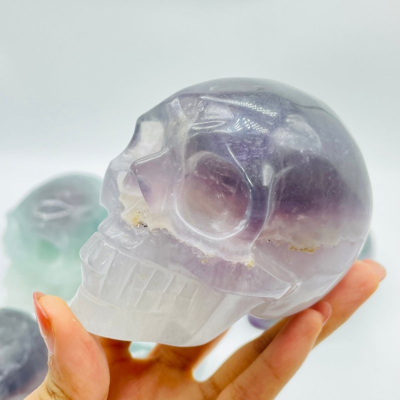 6 Pieces Large Fluorite Halloween Skull Carving -Wholesale Crystals