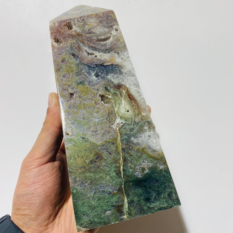 6 Pieces Large Four-Sided Unique Druzy Moss Agate Tower -Wholesale Crystals