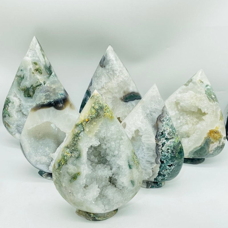 6 Pieces Large Geode Druzy Moss Agate Arrow Head - Wholesale Crystals