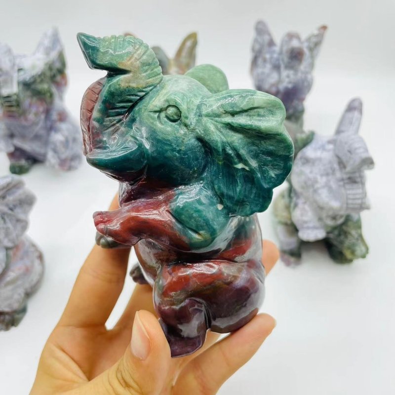 6 Pieces Large Ocean Jasper Elephant Carving -Wholesale Crystals