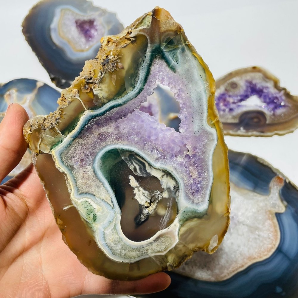 6 Pieces Large Polished Amethyst Geode Slab -Wholesale Crystals