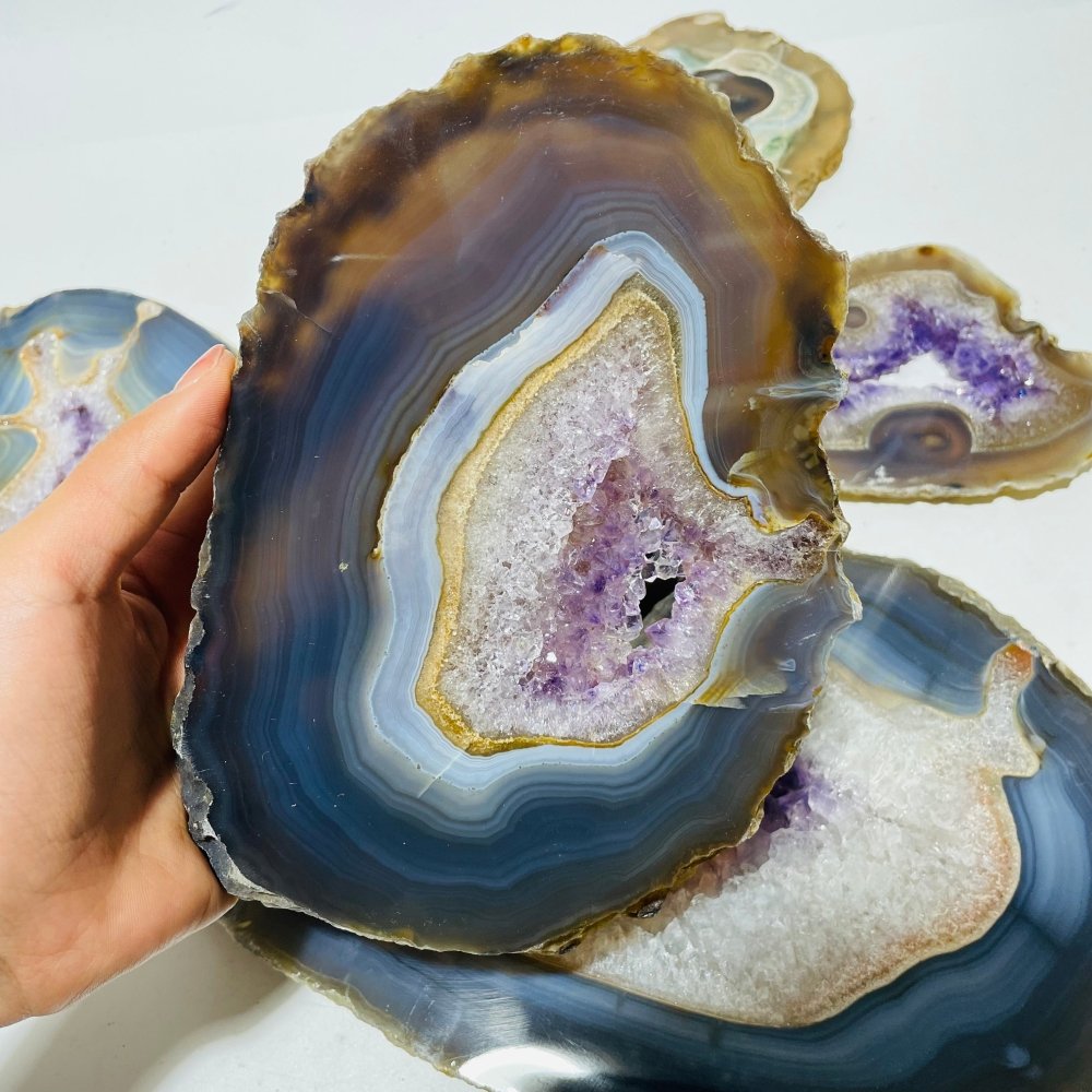 6 Pieces Large Polished Amethyst Geode Slab -Wholesale Crystals