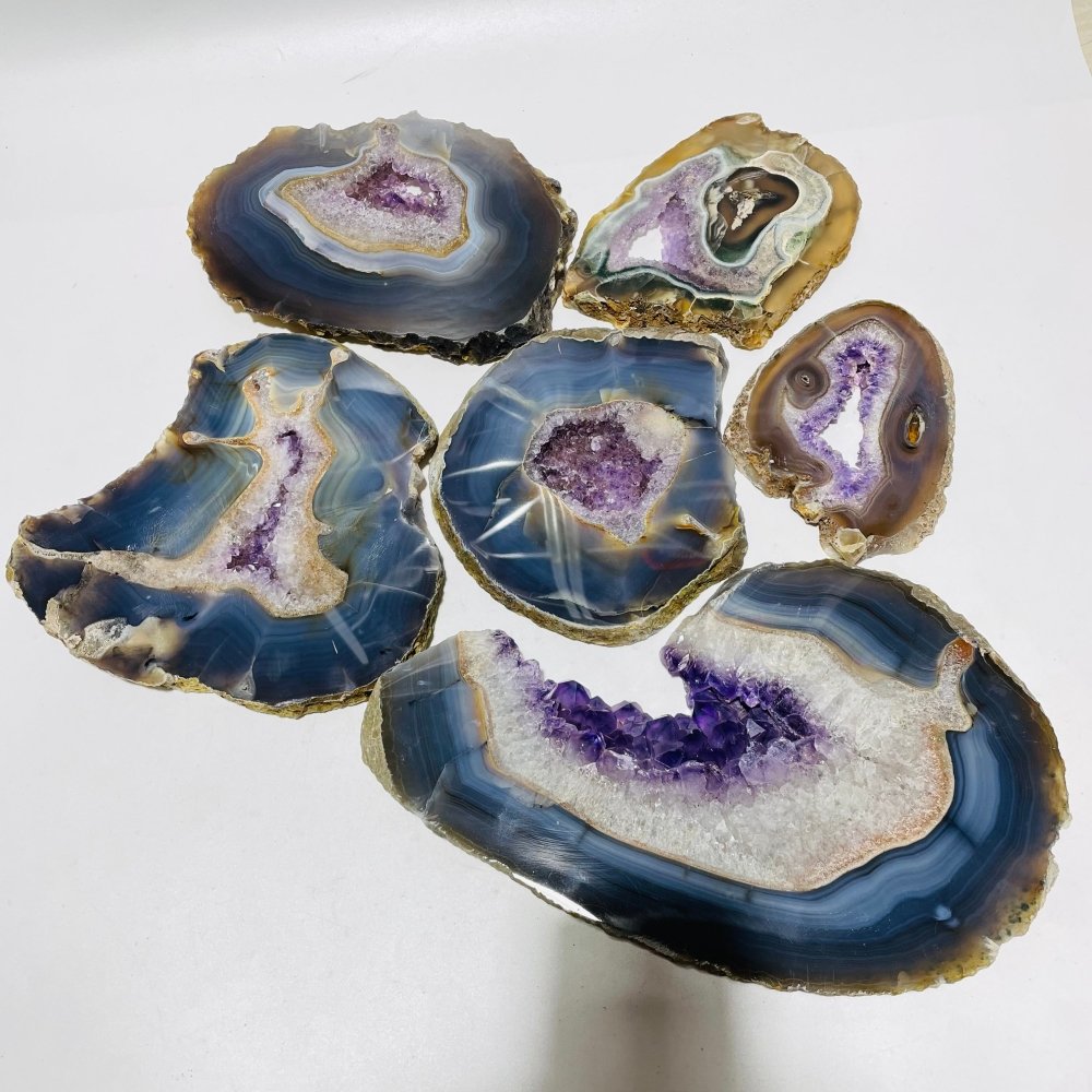 6 Pieces Large Polished Amethyst Geode Slab -Wholesale Crystals