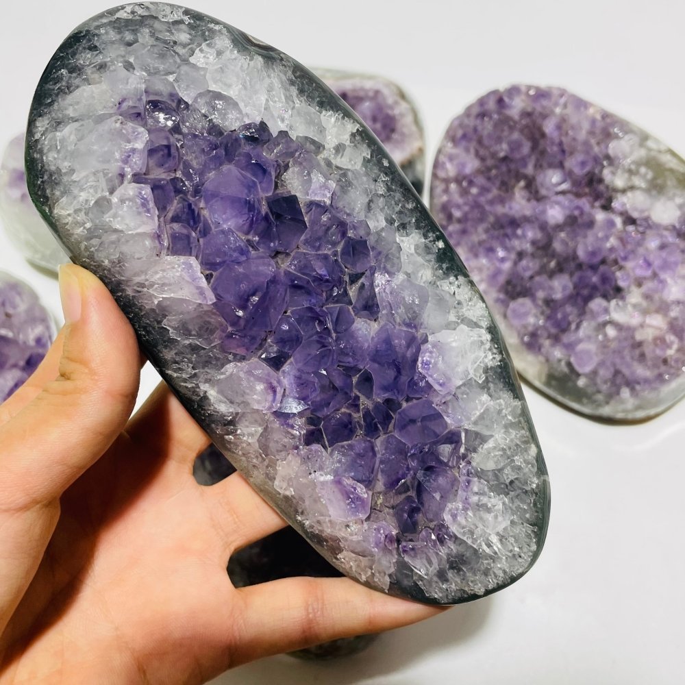 6 Pieces Polished Edge Purple Amethyst Cluster -Wholesale Crystals