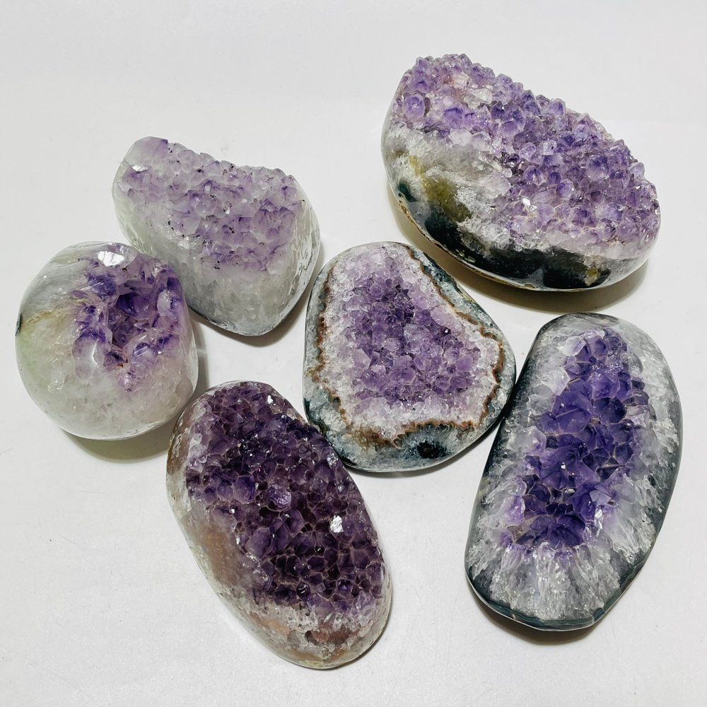 6 Pieces Polished Edge Purple Amethyst Cluster -Wholesale Crystals