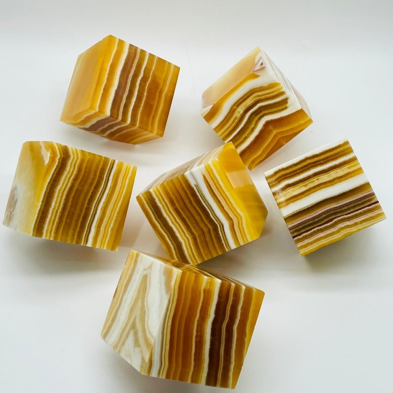 6 Pieces Stripe Yellow Calcite Stand Cube -Wholesale Crystals