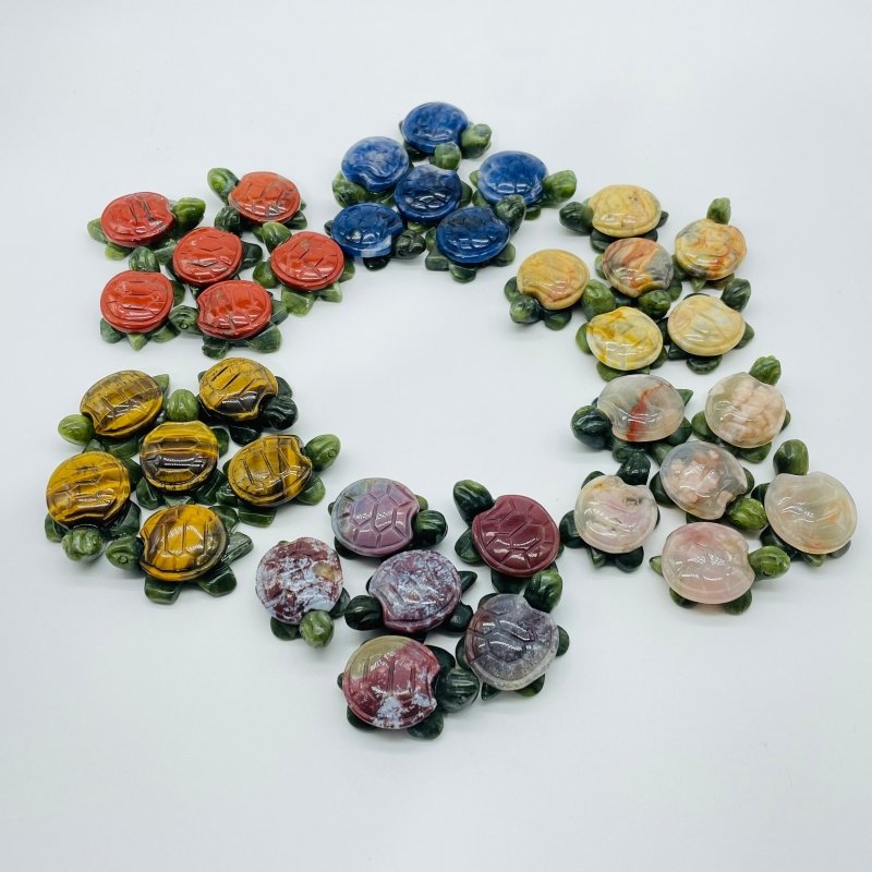 6 Types Turtle Carving Crystal Wholesale Tiger Eye Ocean Jasper - Wholesale Crystals